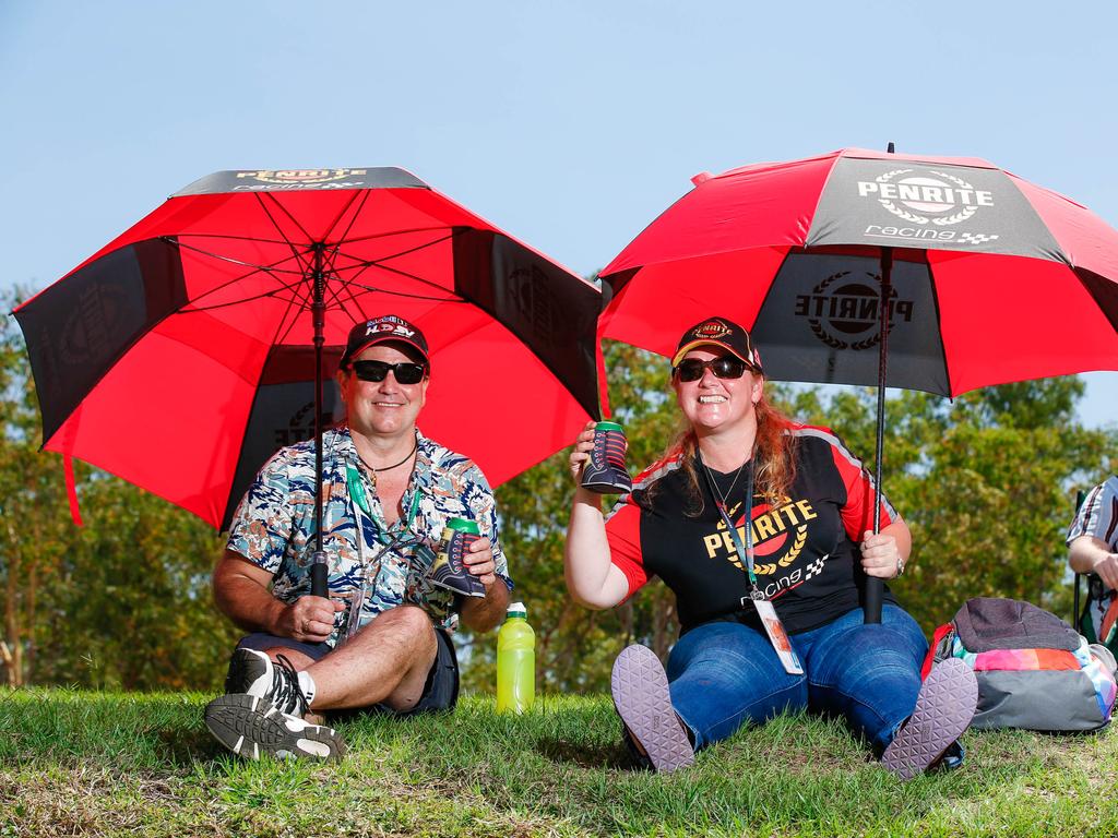 The Darwin Supercars is returning Territorians Jason Hiscox and Debra Brook’s first big day out. Picture: GLENN CAMPBELL