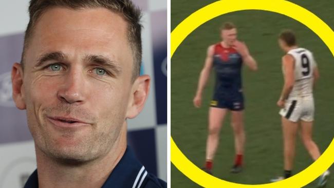 Former Geelong captain Joel Selwood (left) and Melbourne and Carlton players Clayton Oliver and Patrick Cripps