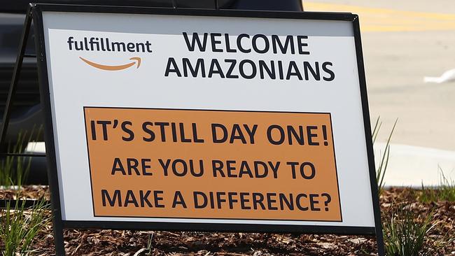 A sign at Amazon’s Fulfilment Centre in Melbourne. Picture: Robert Cianflone / Getty Images