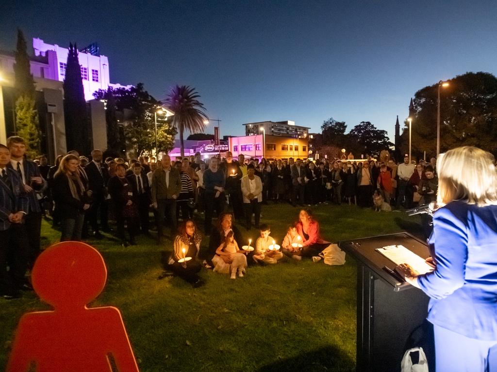 Toowoomba Together hosting the Domestic Violence candle vigil in the Empire Theatre garden. Over 200 people attended the ceremony. Photo: David Martinelli.