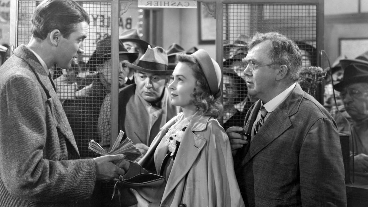 James Stewart, left, as George Bailey in It’s a Wonderful Life. Picture: Supplied