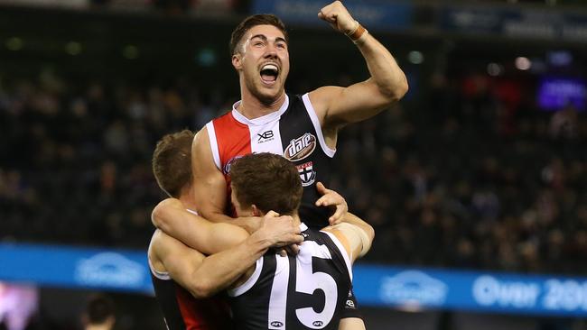 Jade Gresham celebrates after a late Jack Billings goal. Picture: Michael Klein
