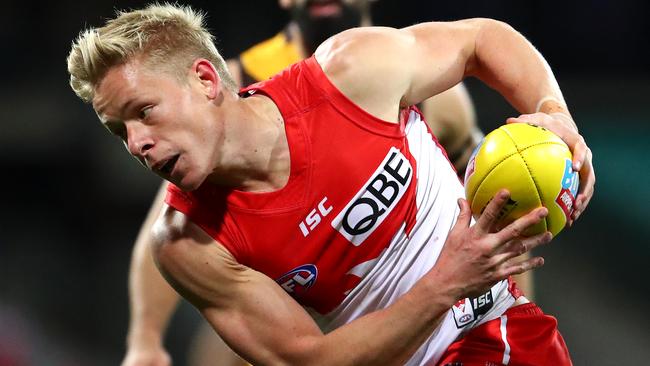 Swans star Isaac Heeney in action.