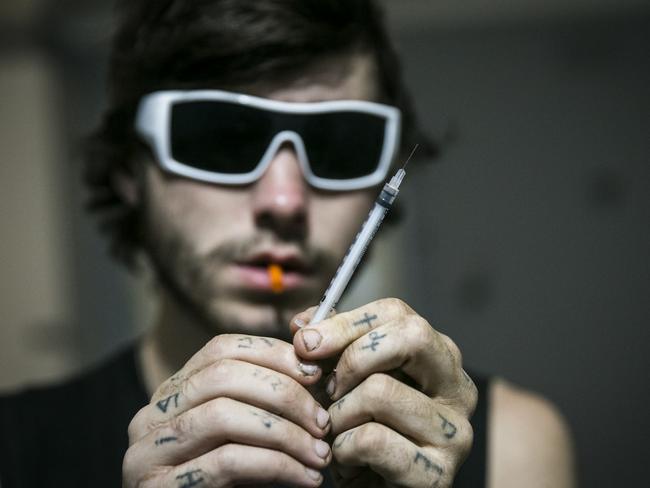 16/03/2018. Ice in Wagga Wagga. In the Mount Austin house of Jordan Futcher, 19, who started using drugs when he was 12-years-old. Jordan pictured with a needle used to inject the drug ice. Picture: Dylan Robinson