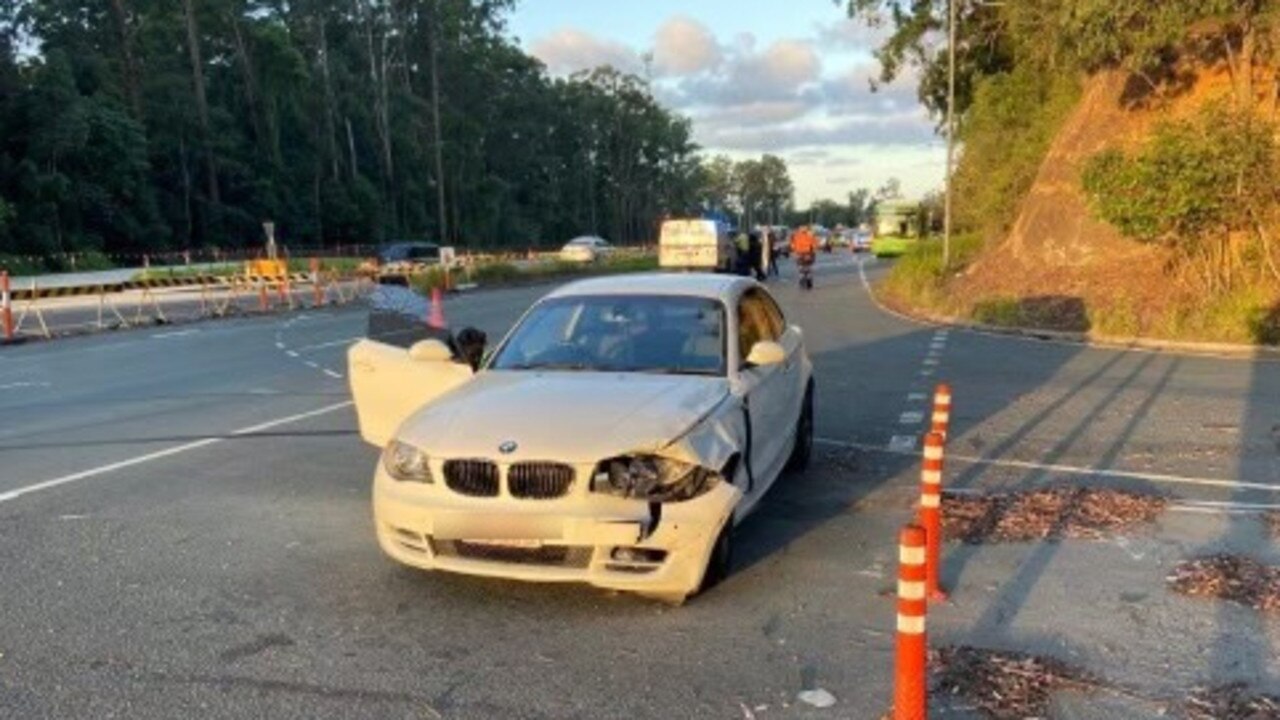 A white sedan at the scene of the double fatality on Nambour Connection Rd on Thursday, April 21, 2022.