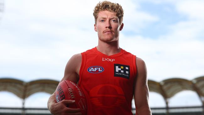 GOLD COAST, AUSTRALIA - FEBRUARY 07: Matt Rowell of the Suns poses during a Gold Coast Suns AFL media opportunity on February 07, 2025 in Gold Coast, Australia. (Photo by Chris Hyde/Getty Images)