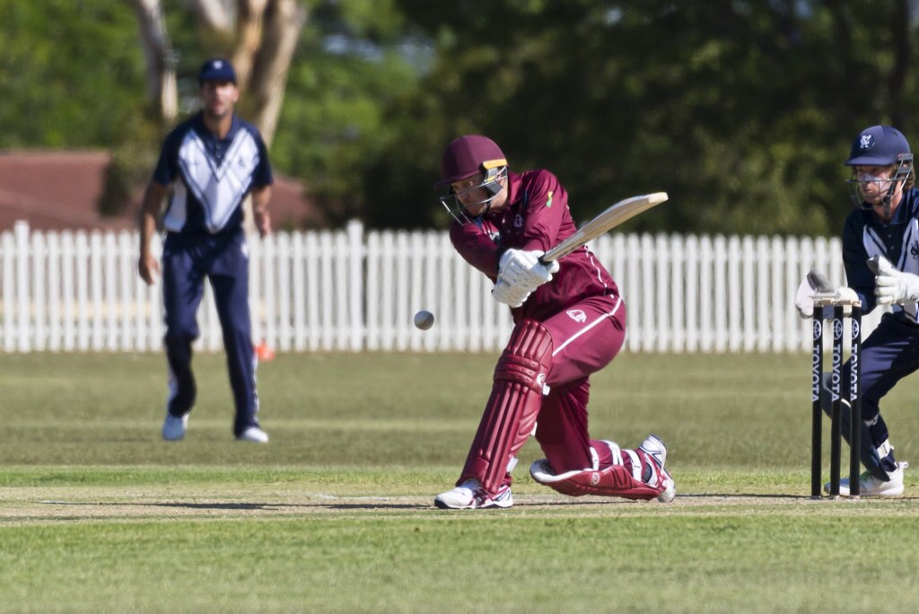 Cameron Brimblecombe for Queensland against Victoria in Australian Country Cricket Championships round two at Rockville Oval, Friday, January 3, 2020. Picture: Kevin Farmer