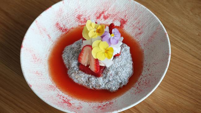 The coconut-soaked chia with watermelon. Picture: Rebecca Michael