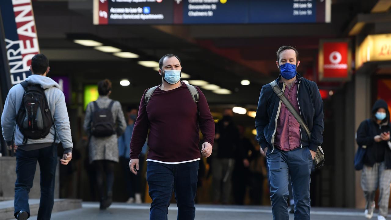 Commuters wear face masks at Sydney’s Central Station. Picture: NCA NewsWire/Joel Carrett