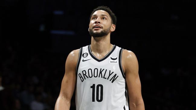 NEW YORK, NEW YORK - OCTOBER 06: Ben Simmons #10 of the Brooklyn Nets looks on during the first half against the Miami Heat at Barclays Center on October 06, 2022 in the Brooklyn borough of New York City. NOTE TO USER: User expressly acknowledges and agrees that, by downloading and or using this photograph, User is consenting to the terms and conditions of the Getty Images License Agreement. (Photo by Sarah Stier/Getty Images)