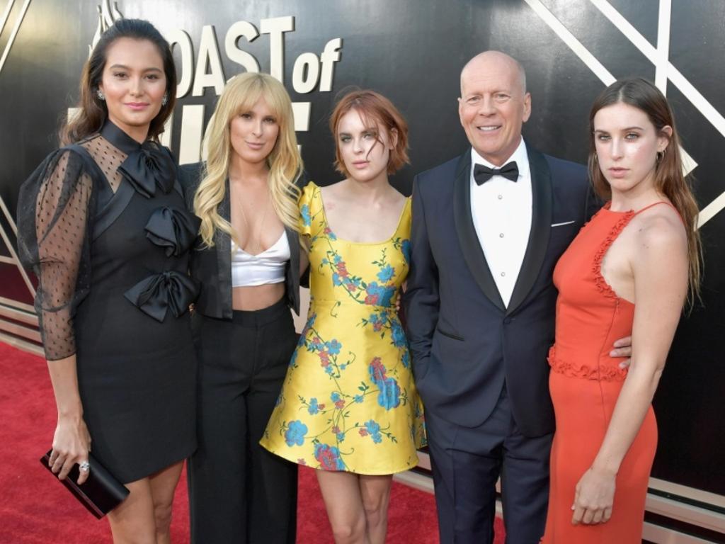 Willis’ family, photographed here with wife Emma Heming and his daughters Rumer, Tallulah, and Scout in 2018, revealed the actor’s aphasia diagnosis this week. Picture: Getty Images For Comedy Central