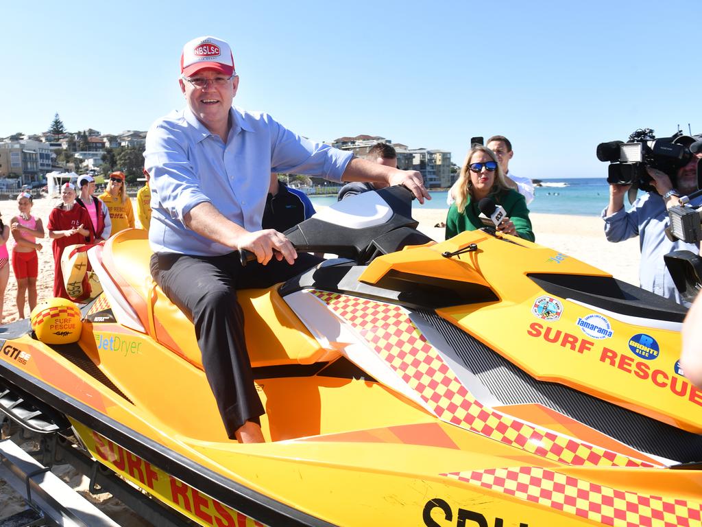 Prime Minister Scott Morrison doing his part for the Wentworth electorate. Picture: Mick Tsikas