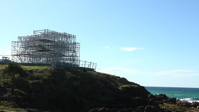 Hastings Point Aquaman set taking shape on the hill. Picture Mike Batterham