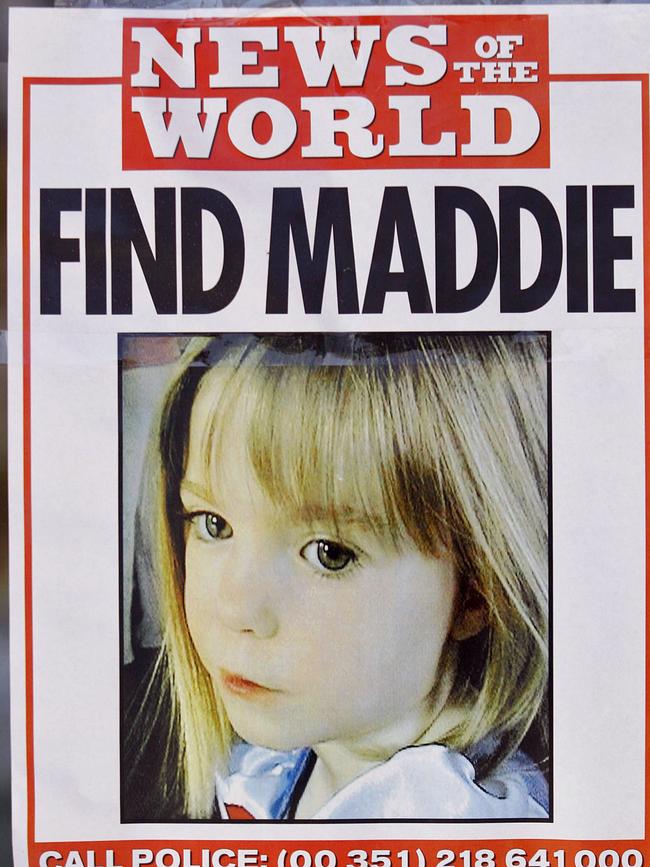 Madeleine McCann’s disappearance sparked a global search. Picture: AFP