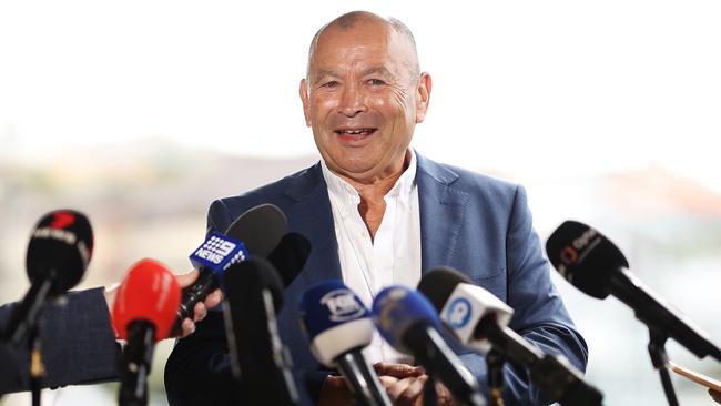 Wallabies coach Eddie Jones addressed a large media contingent at Coogee Oval. Picture: Getty Images