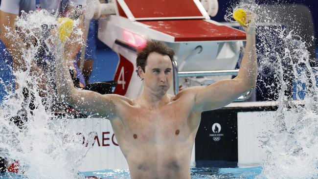 NCA. PARIS FRANCE. 2024 OLYMPIC GAMES. August 2 2024 -   Swimming.  Mens 50 mtr Freestyle final.     Australian  Cam McEvoy celebrates winning the 50 mtr freestyle     . Pic: Michael Klein