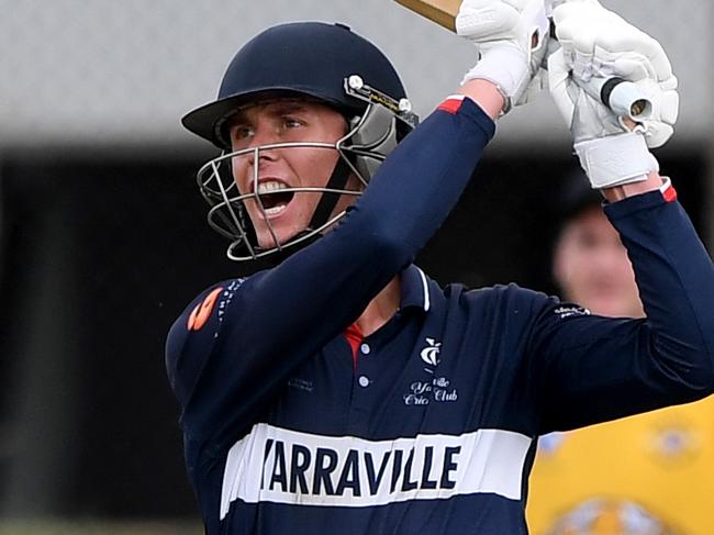 YarravilleÃs Joshua Hahnel during the VSDCA Cricket: Yarraville v Werribee match in Yarraville, Saturday, Jan. 16, 2021. Picture: Andy Brownbill