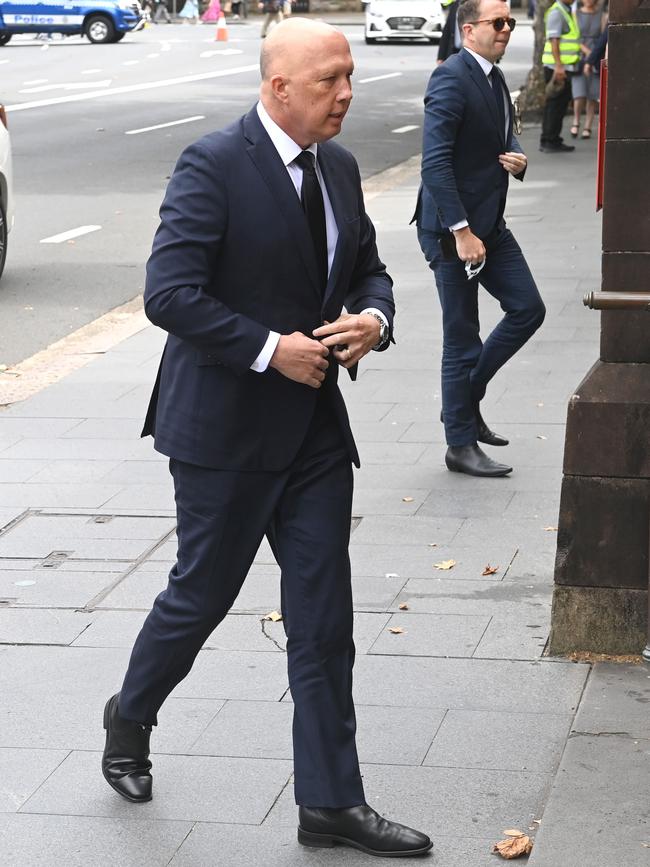 Federal opposition leader Peter Dutton outside St. Mary’s. Picture: NCA NewsWire / Jeremy Piper