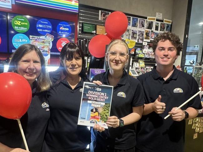 The Colonnades Newsagency team that sold a $3.3 million winning lotto ticket, which has been finally claimed after three weeks.