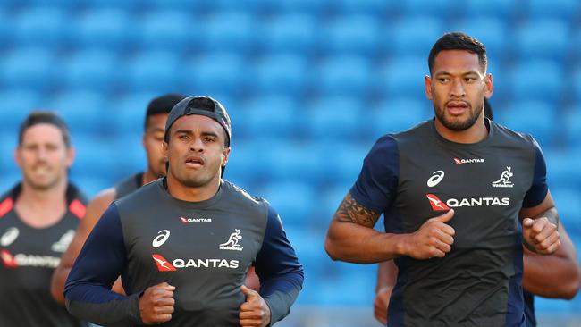 Will Genia (left) was unimpressed with Israel Folau’s comments. Picture: Chris Hyde/Getty Images