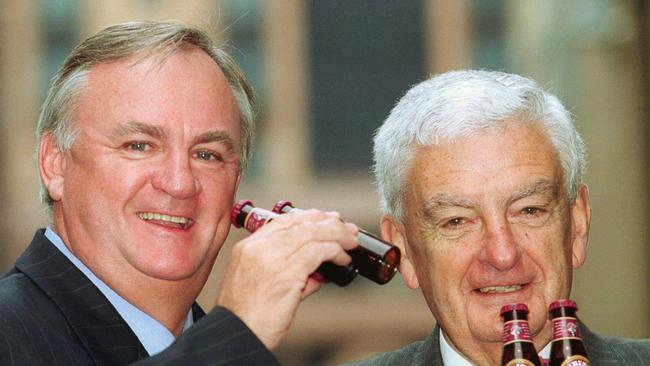 Warren Brown with Moonee Valley Race Club Chairman Geoff Torney in 2001. Picture: Craig Hughes.