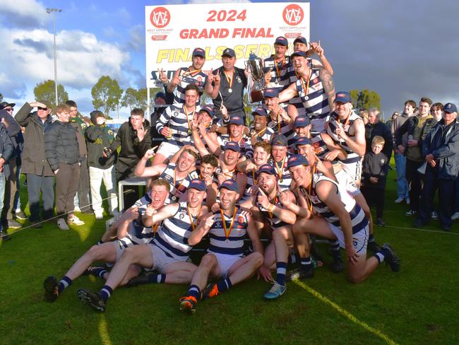 West Gippsland league grand final match 2024 — Phillip Island Bulldogs V Nar Nar Goon "The Goon" Football Club at Garfield Recreation Reserve on September 14, 2024: Nar Nar Goon Football Club: WINNERS. Picture: Jack Colantuono