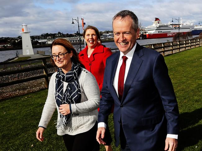 Braddon candidate Justine Keay, Shadow minister for health Catherine King  and Labor Leader Bill Shorten at Devonport. PICTURE CHRIS KIDD