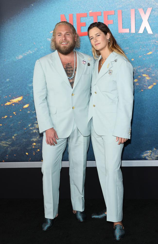 Jonah Hill and Sarah Brady attend the world premiere of Netflix's Don't Look Up. Picture: Mike Coppola/Getty Images/AFP