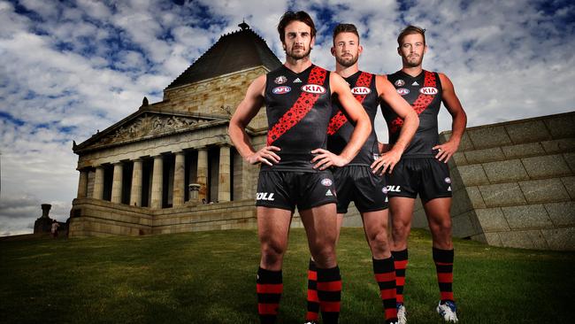 Jobe Watson, Cale Hooker and Tom Bellchambers visited Gallipoli in 2014. Picture: Tony Gough