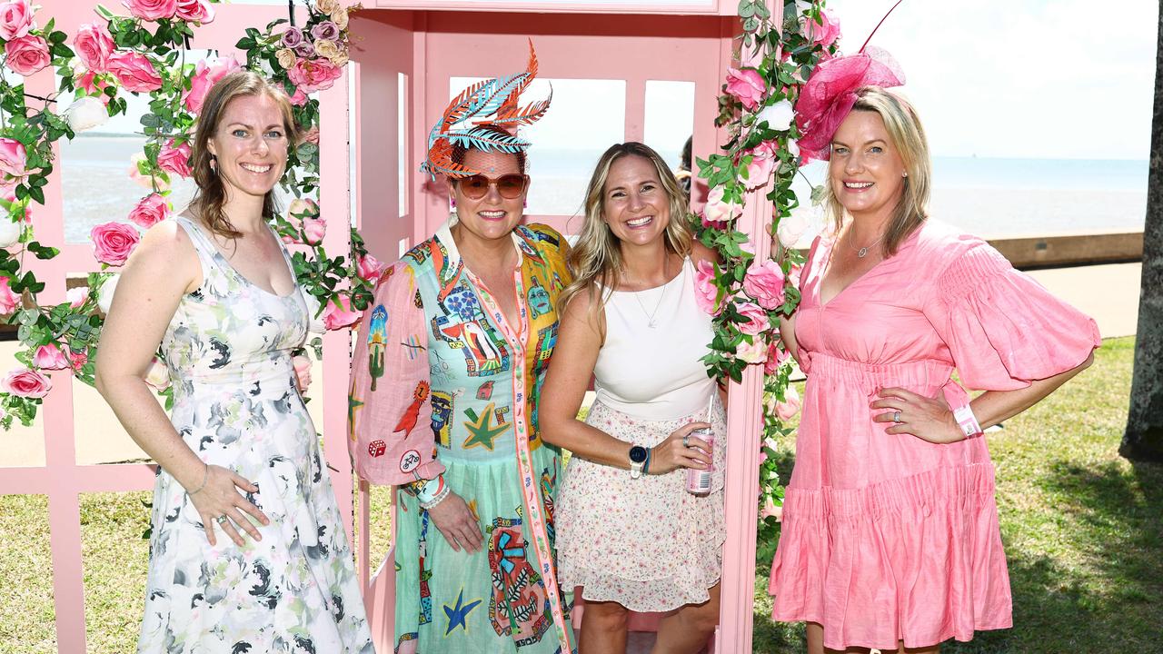 Lucy Satler, Tara Diversi, Kate Montgomery and Sarah Palmer at the Cairns Amateurs High Tea, held under the waterfront marque on the Cairns Esplanade Eastern Events lawn. Picture: Brendan Radke