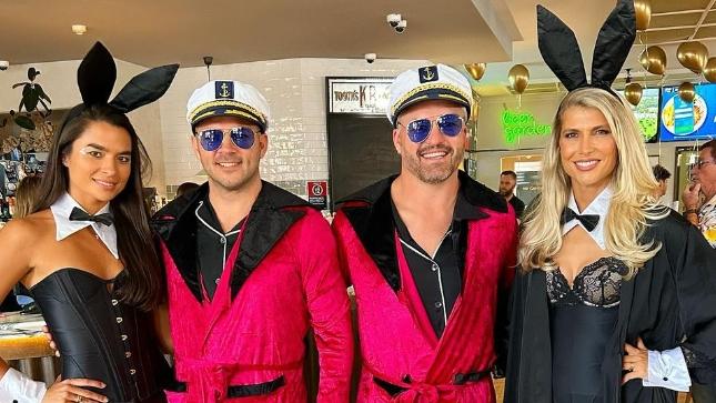 Charlotte Barge (l to r), Drew Mitchell, Adam Ashley Cooper and Anna Scrimshaw at the 40th birthday bash. Picture: Instagram