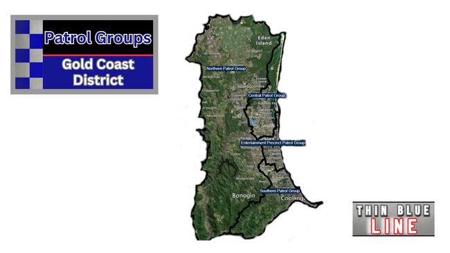 Gold Coast Police District patrol group boundaries.