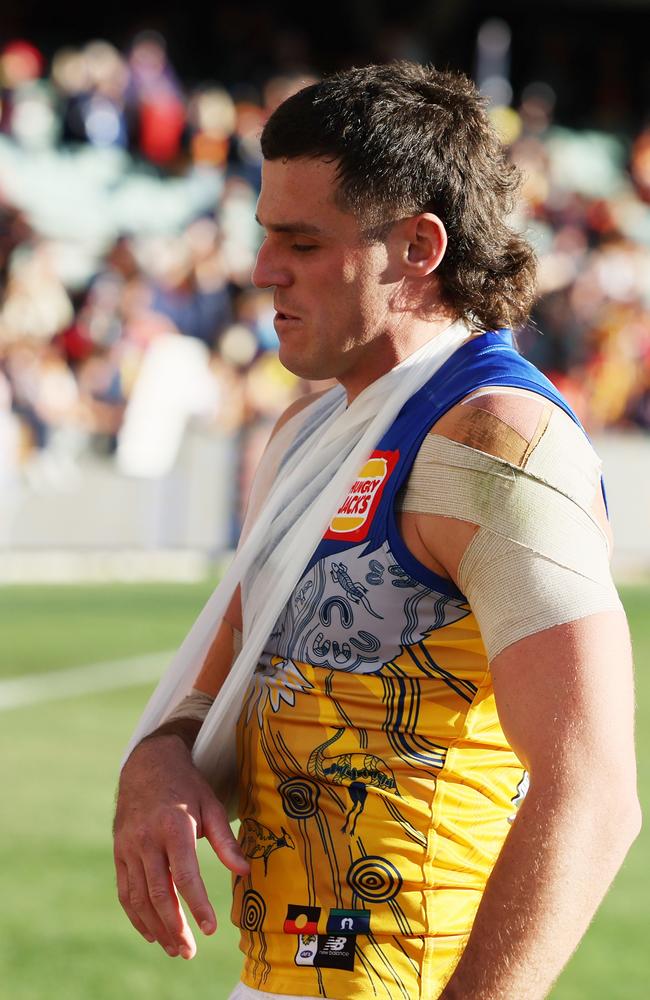 Jake Waterman with his arm in a sling. Picture: Getty Images