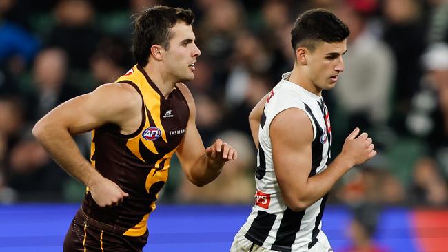 Daicos was clamped by Maginness (Photo by Dylan Burns/AFL Photos via Getty Images)