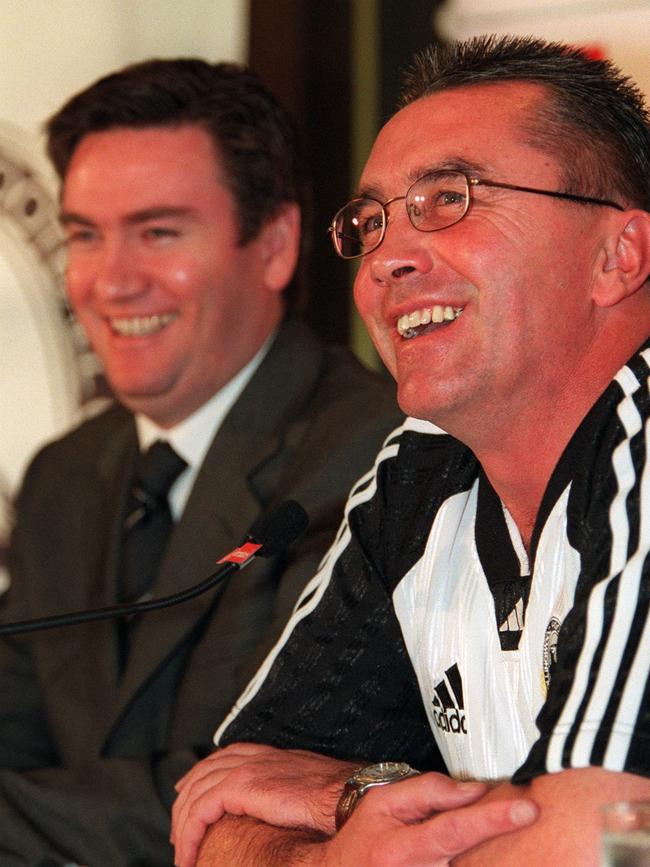 Eddie with Tony Shaw as he announced his resignation. Picture: Craig Borrow