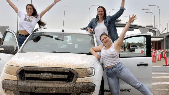 Izzy Galloway, Zoe Lysaght and Lauren Vallely, all 23, are ready to holiday. Picture Dean Martin