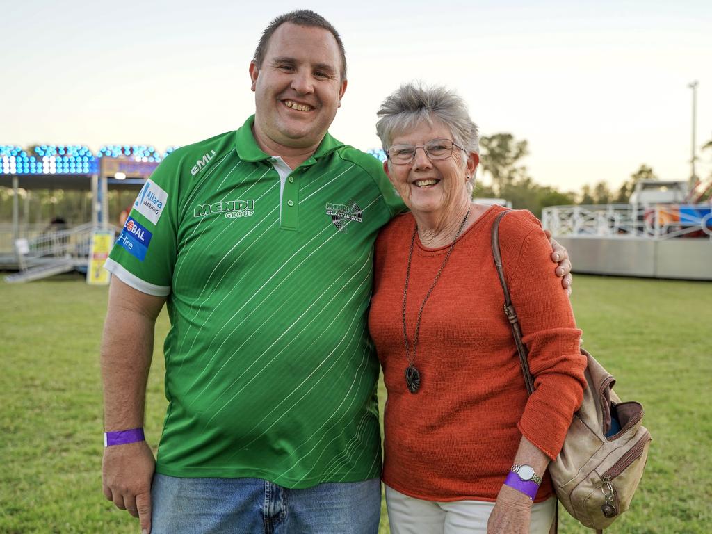 Mitchell Ohl, of Townsville, with Chris Rhodes, of Gladstone celebrating the 50th anniversary of Coppabella. Mr Ohl was born in the Bowen Basin town whereas Ms Rhodes raised two kids there. Picture: Heidi Petith