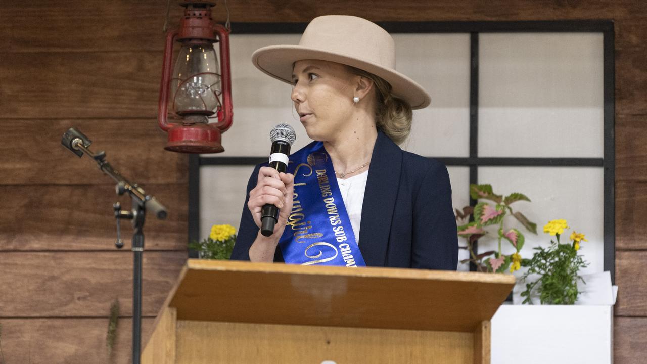 2023 Dalby Showgirl Madison Rawlinson accepts the title of 2024 Darling Downs Showgirl at the awards at the Toowoomba Royal Show, Saturday, April 20, 2024. Picture: Kevin Farmer