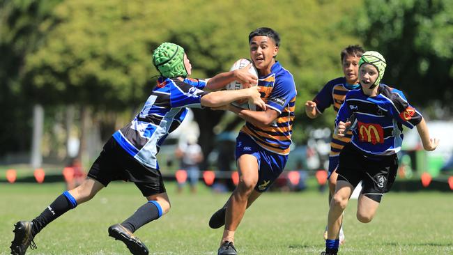 SURFERS PARADISE RUGBY, GOLD COAST , AUSTRALIA - April 10, 2021: Far North Coast U13s v USQ Saints U13s - Day Two of King of the Country rugby tournament.Played at Surfers Paradise Eagles Rugby Ground at Southport. Picture: Scott Powick Newscorp