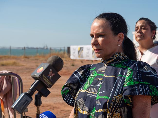 Australian Minister for Indigenous Australians Linda Burney at the SOD turning ceremony for the new Larrakia development centre in Stokes Hill Wharf. Picture: Pema Tamang Pakhrin