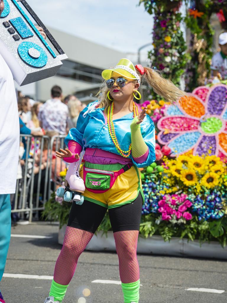 Gabrielle Benchetrit out the front of the Woolworths float in the Grand Central Floral Parade of Carnival of Flowers 2022, Saturday, September 17, 2022. Picture: Kevin Farmer