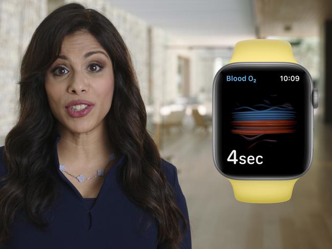 Apple's vice president of Health Sumbul Ahmad Desai, MD discusses the new Blood Oxygen feature. Picture: Apple/AFP