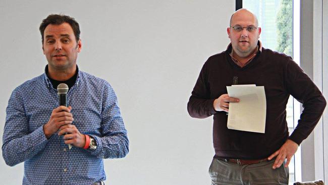 Daniel Duggan (left) speaking at the China-Australia Chamber of Commerce Australia Day Barbecue in 2017. The event took place at the East Hotel in the Chaoyang District, China. Picture: Facebook/China-Australia Chamber of Commerce