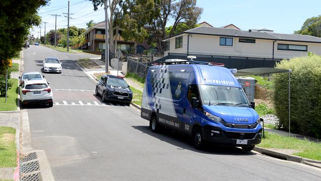 A police information van parked on Eildon St on Sunday. Picture: Andrew Henshaw