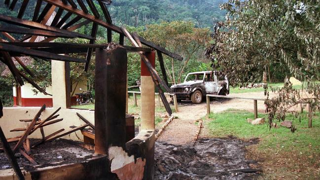 The Bwindi camp at the border of Uganda which was devastated in the attack. Picture: AP