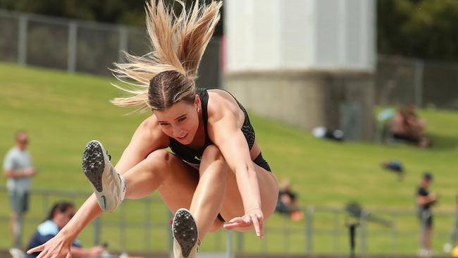 A high-flying Delta Amidzovski of Corpus Christi Catholic High School.