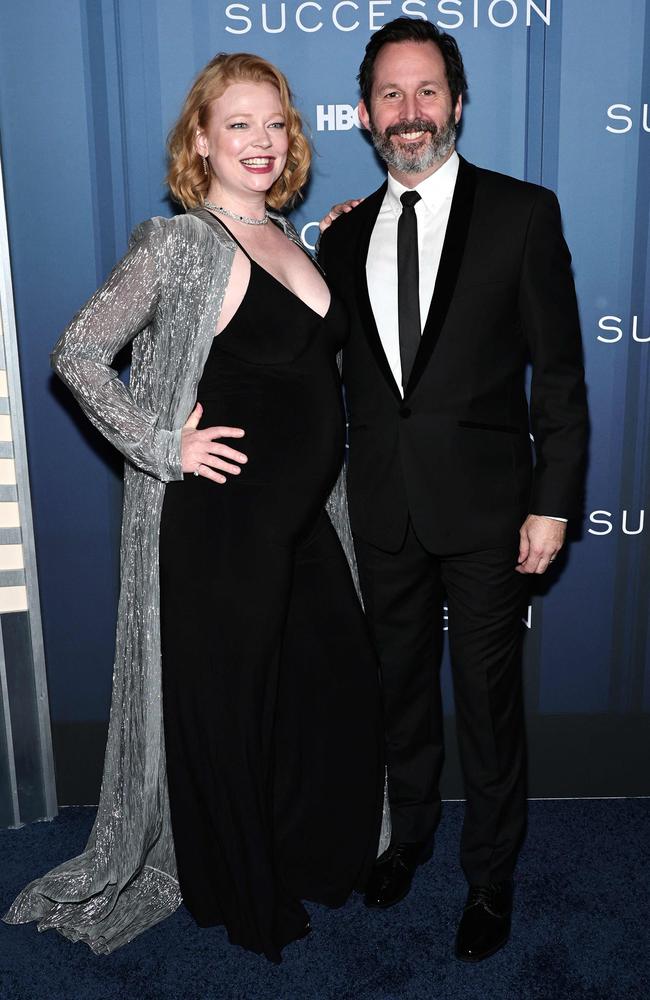 Snook debuted her pregnancy at the Succession season 4 premiere alongside her husband, Dave Lawson. Picture: Jamie McCarthy/Getty Images via AFP