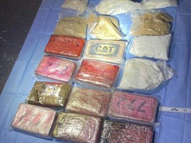 Police found 22kg of cocaine, 3kg of MDMA and 1kg of methamphetamine. Picture: AFP