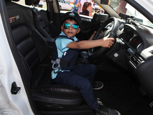 Armaan Sidhu, 4, came dressed in his own police uniform. Photos: Robert Pozo