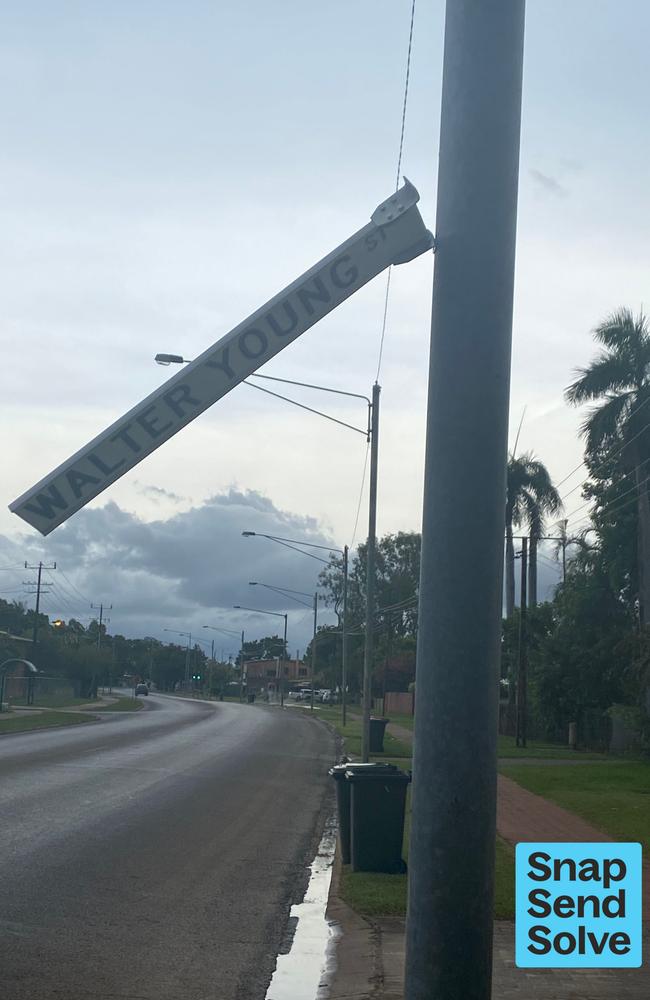 Busted street sign reported to Katherine Town Council. Picture: Snap Send Solve